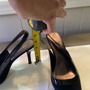 AK sling back suede and patent trim shoes.